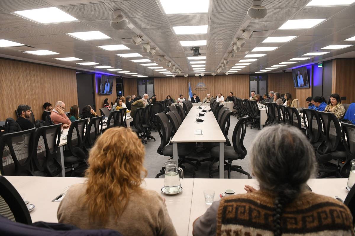 Imagen general de la sala amplia de la reunión. Se ven unas 50 personas sentadas en mesas largas.